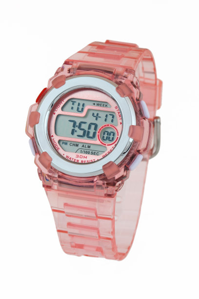 女子运动手表粉红色孤立在白色背景上图片下载