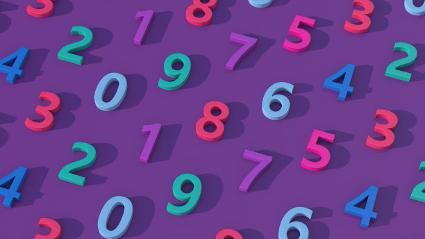 一组彩色的数字。紫色背景，抽象插图，3d渲染。图片下载