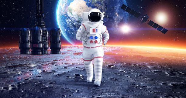 宇航员在星球表面奔跑的慢动作镜头图片下载