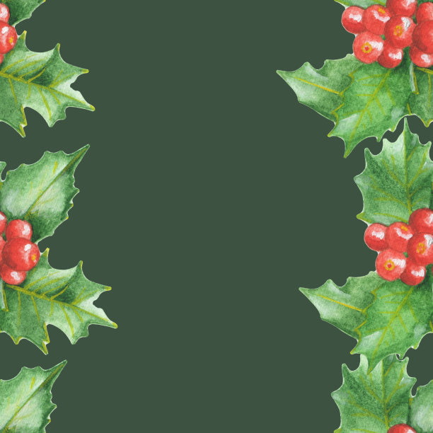 无缝模式冬季一品红。森林树枝背景复古风格。图片下载