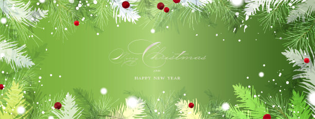 圣诞节和冬季水彩自然艺术在绿色背景图片下载