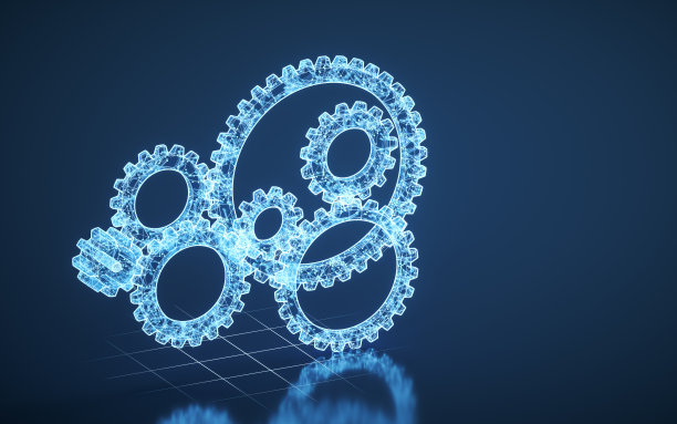 机械齿轮啮合，金属零件，三维渲染。图片下载