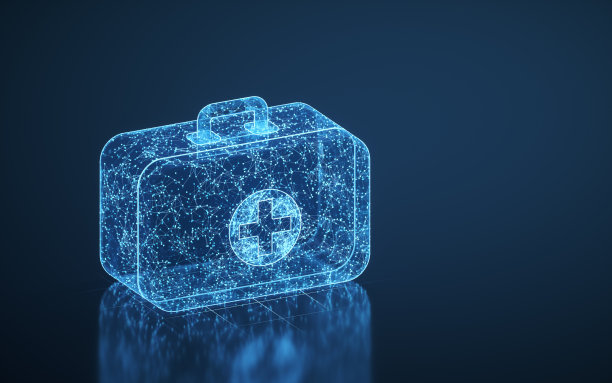 医药箱和蓝色发光线，医学概念，3d渲染。图片下载