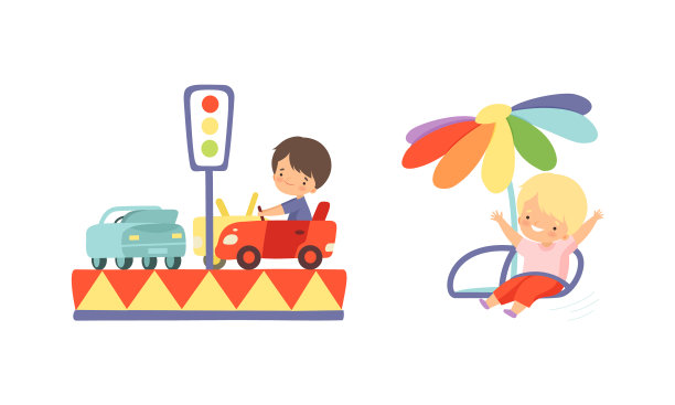 可爱的小孩在游乐场骑旋转木马图片下载