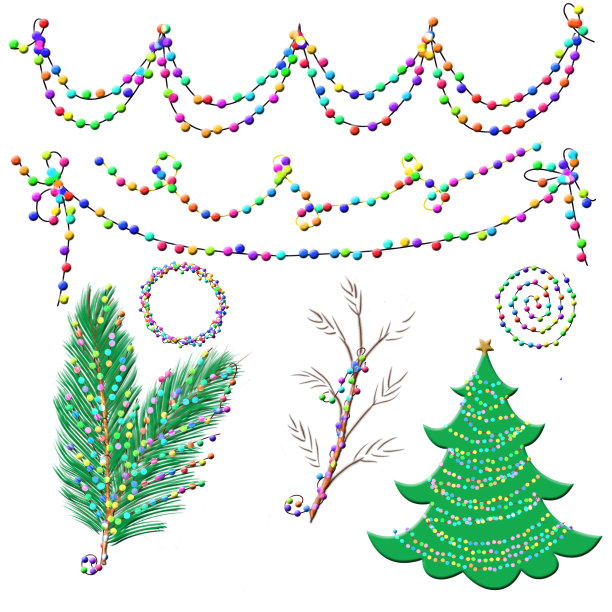 圣诞树金色，黑色和白色。圣诞灯。图片下载