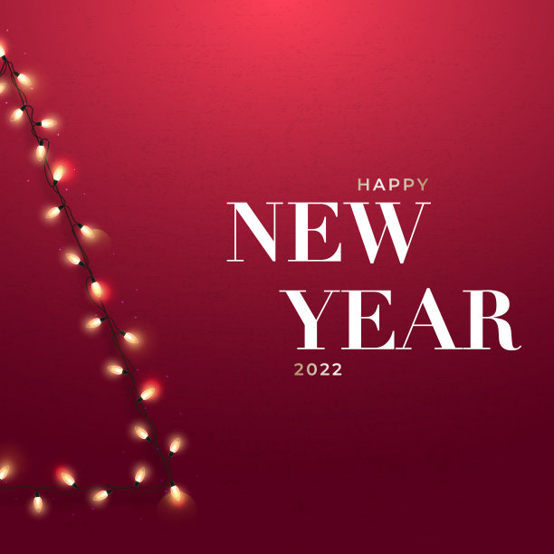 2022年新年快乐。用深红色背景上的花环做成的装饰圣诞树。新年封面、海报、instapost等。图片下载