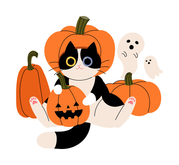 一只穿着万圣节服装的猫。图片下载