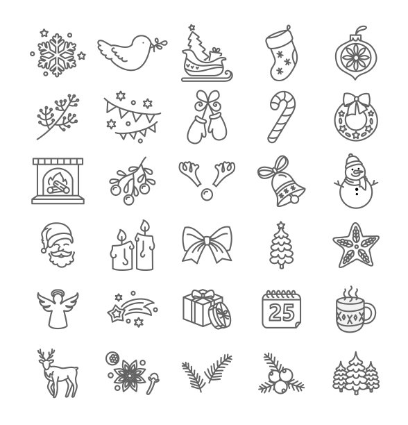 细线风格的圣诞节矢量图标集图片下载