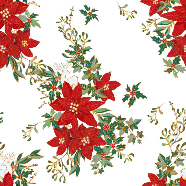 无缝圣诞装饰图案与驯鹿主题。素材图片