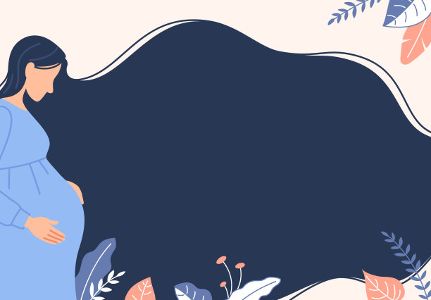 怀孕的背景。扁平的深色长发孕妇抱着肚子等待分娩。可爱的白人女孩抽象的户外天性。横幅设计与文本空间矢量插图。图片下载
