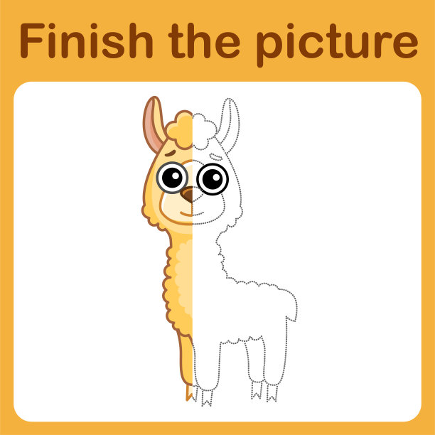 连接圆点，完成图片。简单的着色羊驼，美洲驼。儿童绘画游戏图片下载