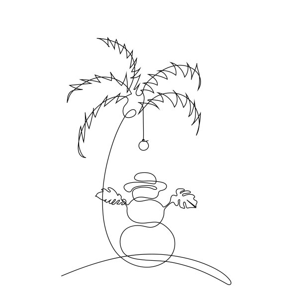 沙滩上有趣的圣诞雪人连续线条画图片下载