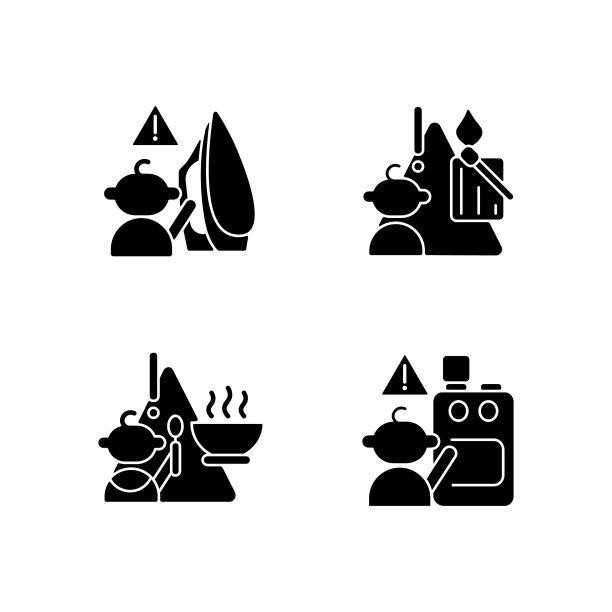 皮肤烧伤危险黑色字形图标设置在空白图片下载