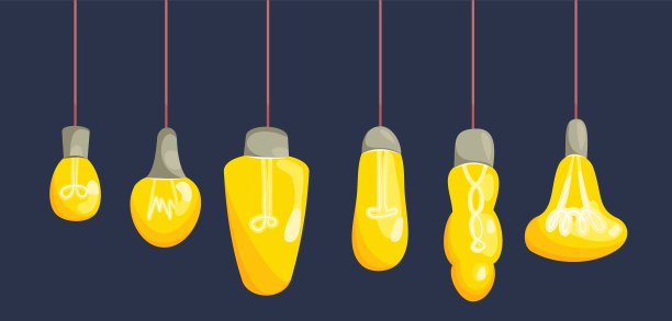 的灯泡。用于住宅、办公室和其他场所的室内照明。很酷的形状。插画平面设计卡通风格。向量图片下载