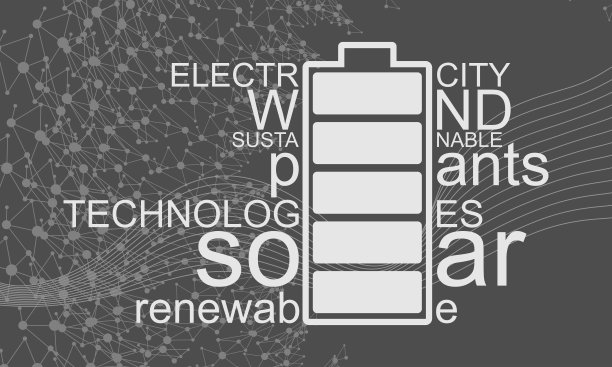 可再生能源字云与电池图标。l图片下载