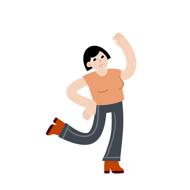 女人跳舞。极简主义的快乐女性角色有乐趣。运动姿势。穿休闲装的女孩。新潮现代孤立插画图片下载