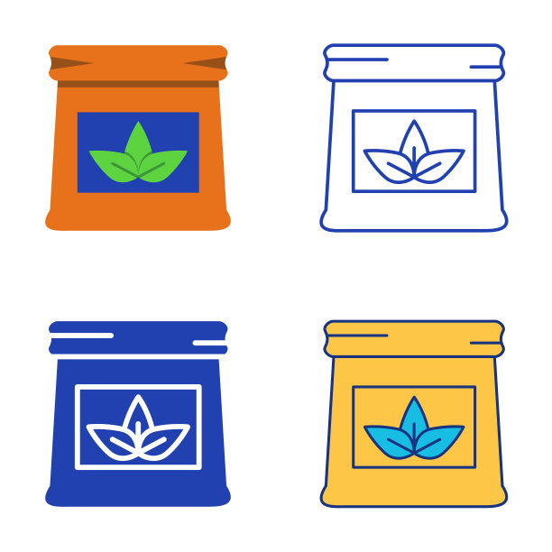 包装肥料图标设置在平面和线条风格图片下载