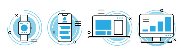 平面风格的电子产品。智能手表，手机，笔记本电脑，pc。设计。现代通讯技术的概念。极简主义的风格。的插图图片下载