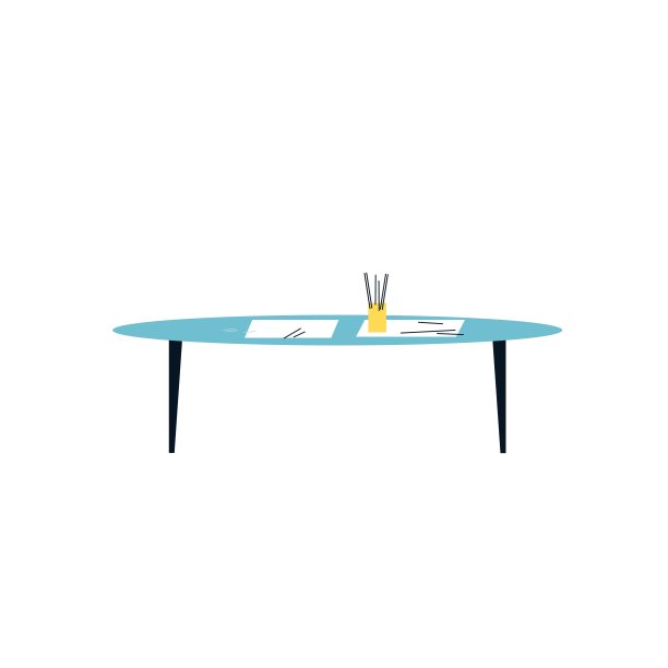 Flat cartoon round сoffee table with papers and stationery,home furniture,room interior elements vector插画概念图片下载