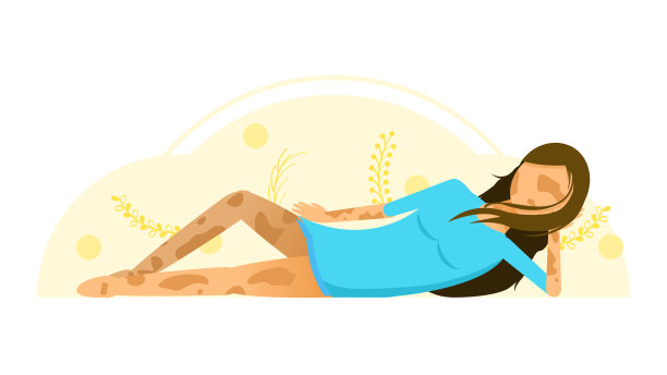 扁平的女孩女人的谎言与斑点白癜风脱色病矢量设计风格概念人是平等的图片下载