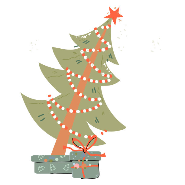 圣诞树与礼品盒，平面卡通矢量插图孤立。图片下载