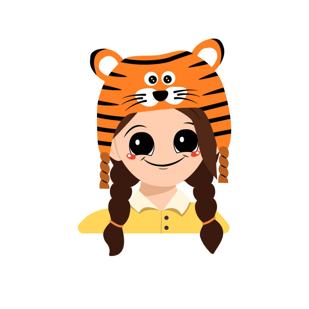 戴着老虎帽的大眼睛和大大的微笑的女孩图片下载