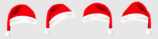 一套现实的圣诞老人的帽子在孤立的背景。新年的帽子。节日的象征，新年，圣诞节。为您的设计的圣诞帽子向量集图片下载