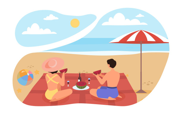 海滩上幸福的情侣图片下载