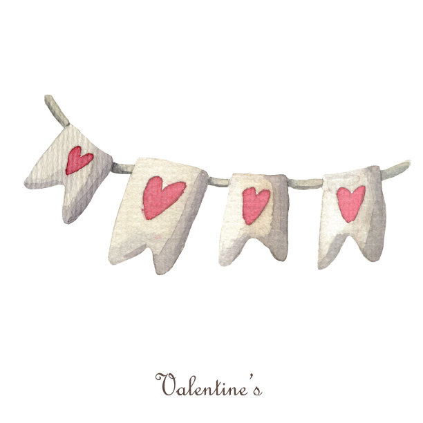 在白色背景上孤立的心形旗帜。水彩情人节剪贴画图片下载