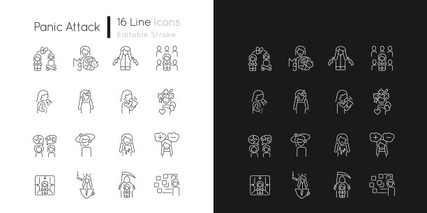 惊恐障碍线性图标设置为黑暗和光明模式图片下载