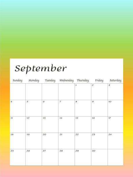 2022年9月。日历计划设计模板。星期从星期天开始。图片下载