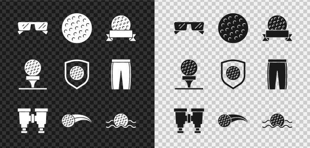 将眼镜、高尔夫球、双筒望远镜、水放在球座上图片下载