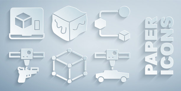 设置等距立方体3d打印机，枪车和图标图片下载