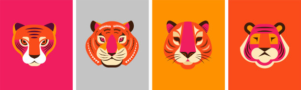 2022年中国新年虎年-中国生肖符号，农历新年概念，现代背景设计图片下载