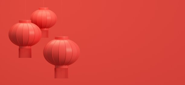红色背景上的塑料灯笼。中国节日的背景。3 d渲染插图。图片下载