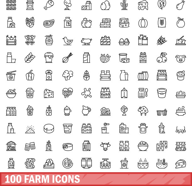 100个农场图标设置轮廓风格图片下载