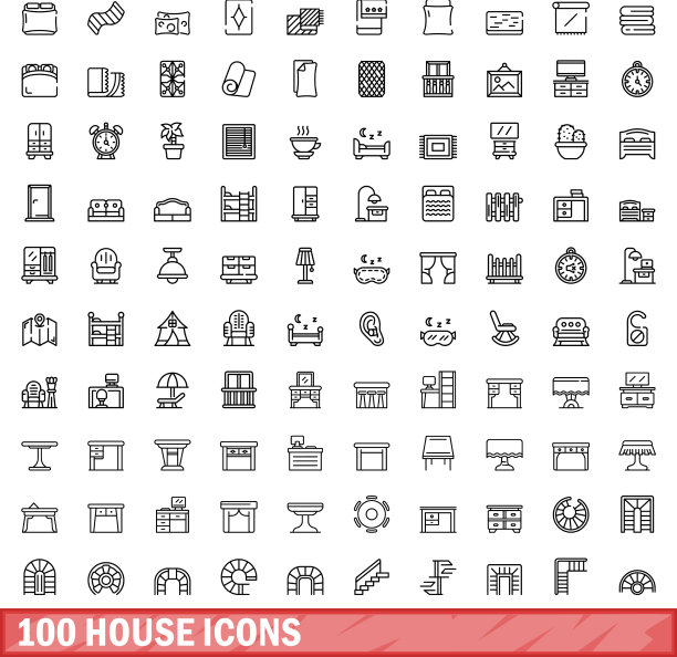100个房子的图标设定了轮廓风格图片下载