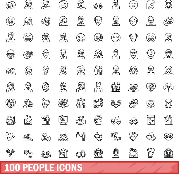 100个人图标设置大纲风格图片下载