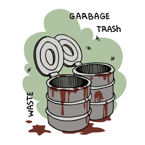 一对带盖的脏垃圾桶，垃圾桶，满是苍蝇的垃圾堆图片下载