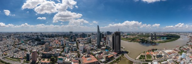 胡志明市和西贡河的空中城市景观照片图片下载
