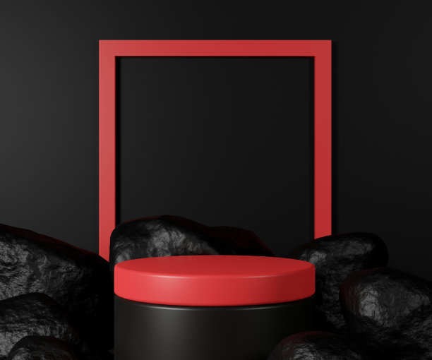 3d渲染空的红色和黑色圆筒平台。图片下载