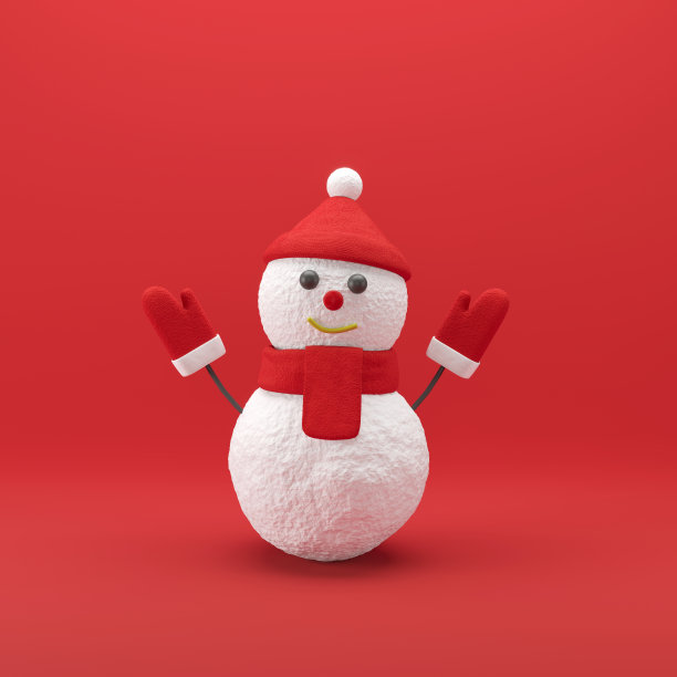 雪人举起手在红色的背景。概念圣诞老人圣诞节图片下载