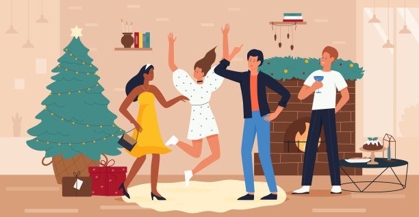 新年快乐，家聚会庆祝朋友的人，青年男女庆祝图片下载