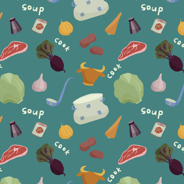 手绘的食品和厨房用品的无缝图案。向量孤立的插图。图片下载