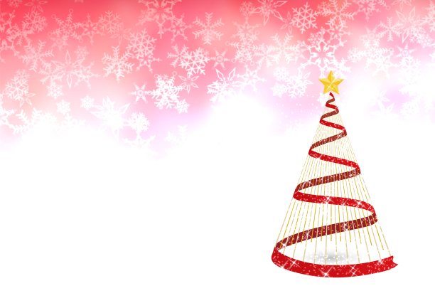 红色圣诞节背景与圣诞树和雪图片下载