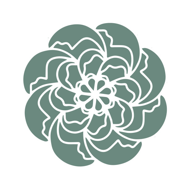 绿色玫瑰花曼陀罗图案。有机植物概念标志。北欧装饰夏季植物设计元素在白色背景。连续线手绘图标书法插图图片下载
