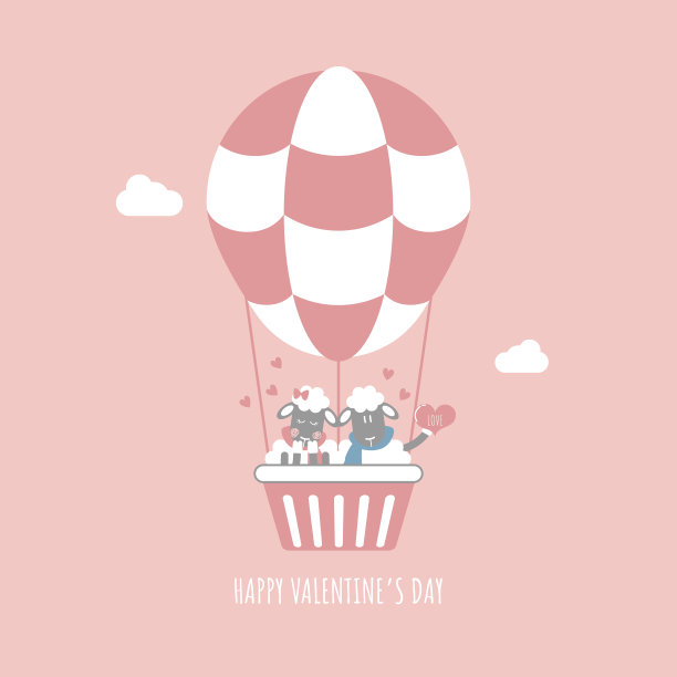 可爱又可爱的手绘情侣羊在热气球上，情人节快乐，爱情概念图片下载