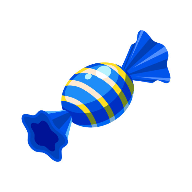 糖果等距包装彩色蓝色条纹糖果焦糖棒棒糖。矢量插图卡通风格图片下载