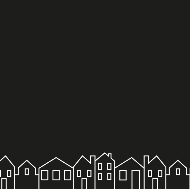 城市景观，矢量图标，黑色背景上的白色剪影图片下载