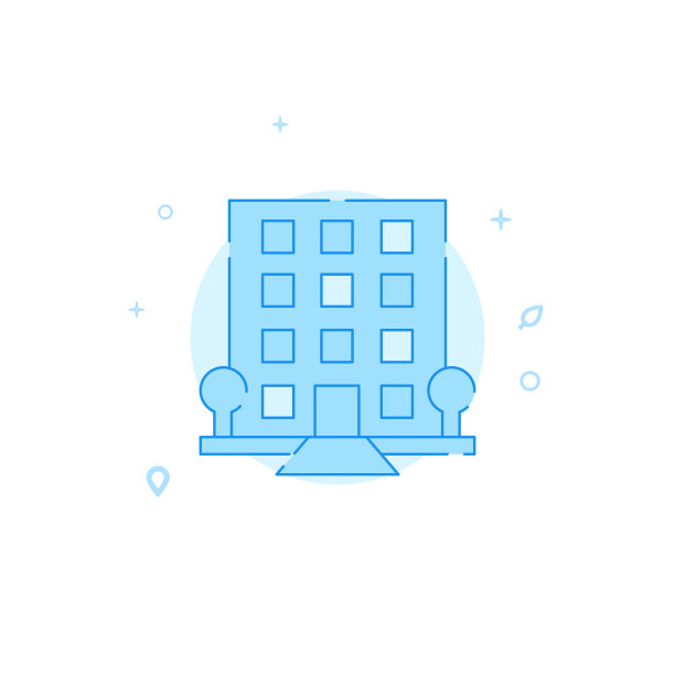 豪宅，酒店，公寓矢量图标。建筑符号，填充线条风格。蓝色的单色的设计。可编辑的中风图片下载